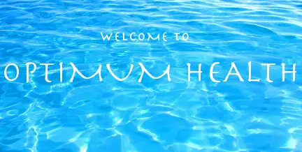 Image text reads: Welcome to Optimum Health in white text. The background is light blue water.